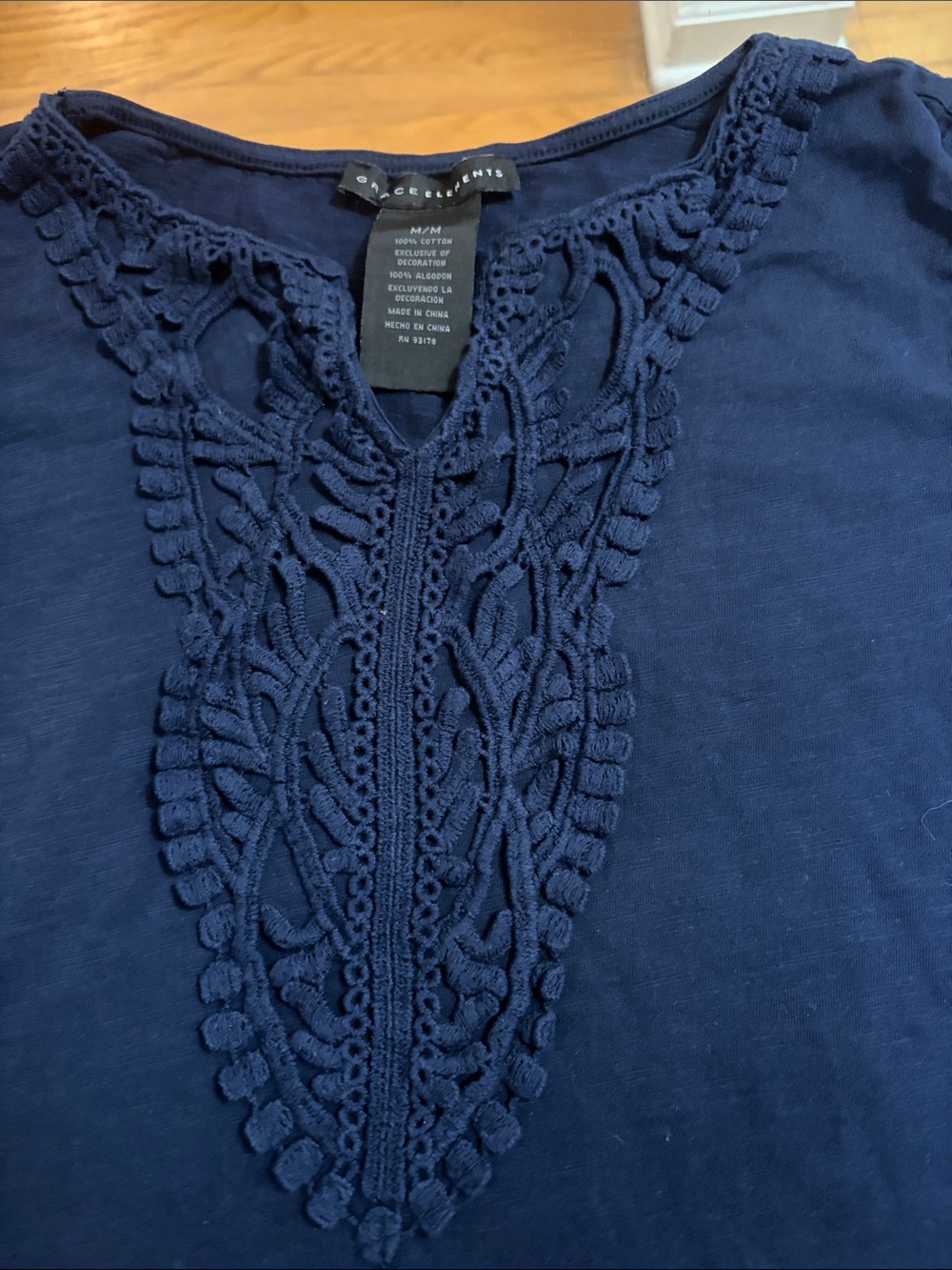 Grace Elements Navy Sleeveless Tank with Crochet V-Detail - Picture 2 of 4